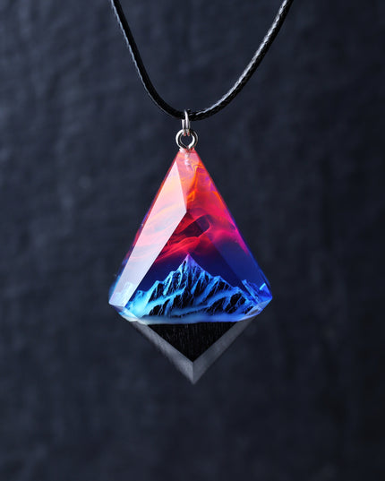 Epoxy resin and wood Mountain Nightfall pendant Rhombus