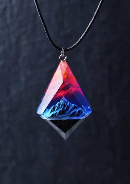 Epoxy resin and wood Mountain Nightfall pendant Rhombus