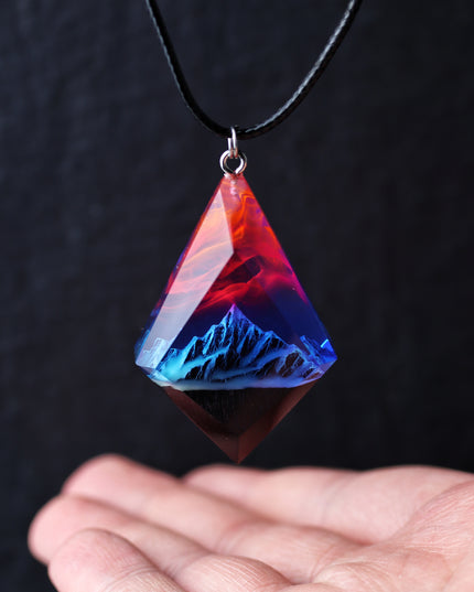 Epoxy resin and wood Mountain Nightfall pendant Rhombus