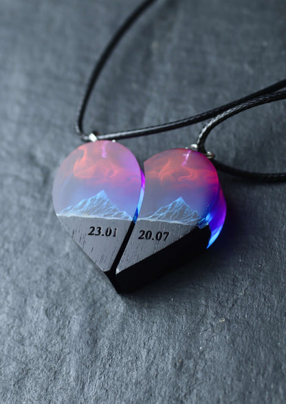 Couple heart Nightfall Mountain pendant