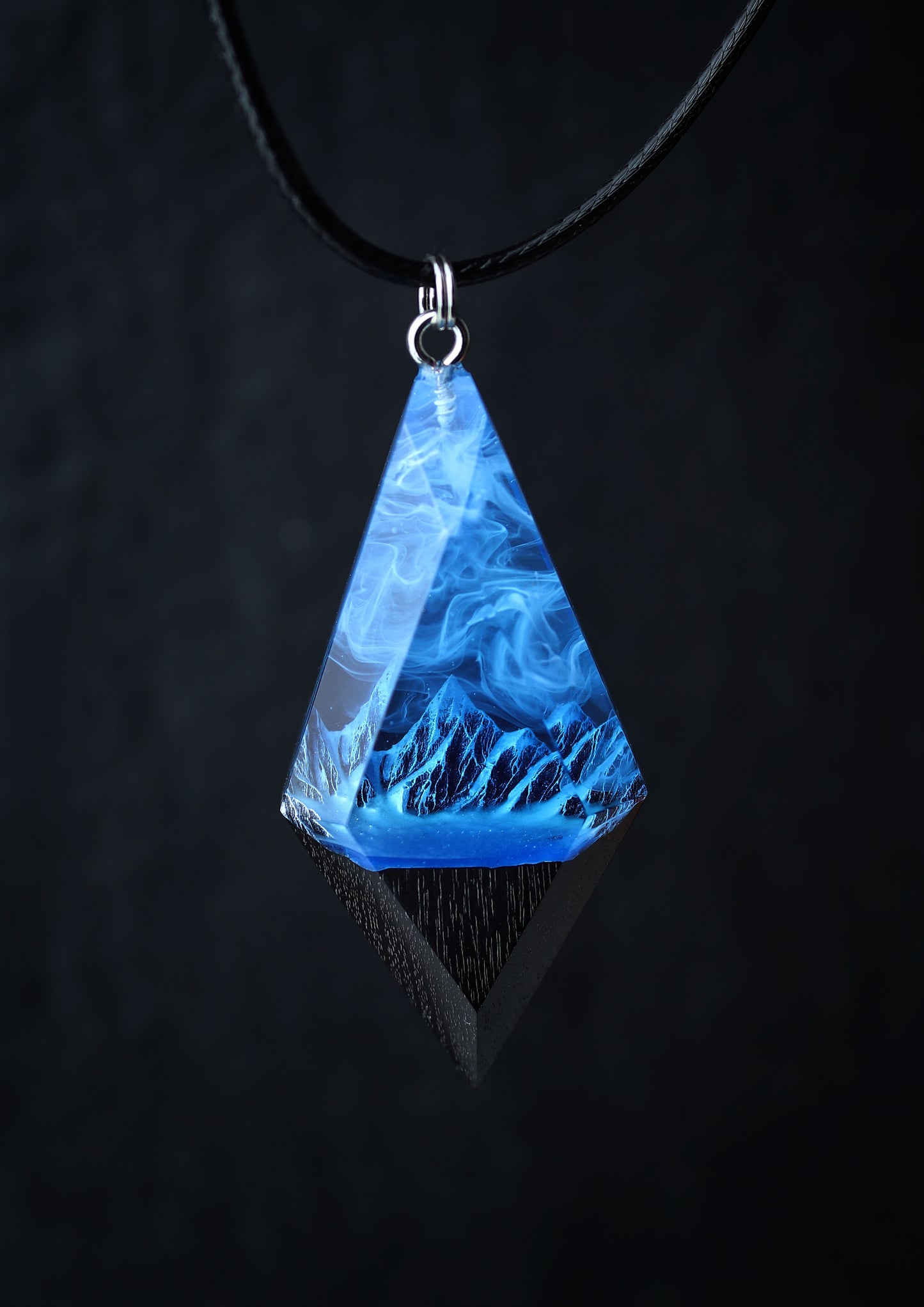 Epoxy resin and wood Mountain Panorama Blue pendant