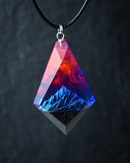 Epoxy resin and wood Mountain Nightfall pendant Rhombus