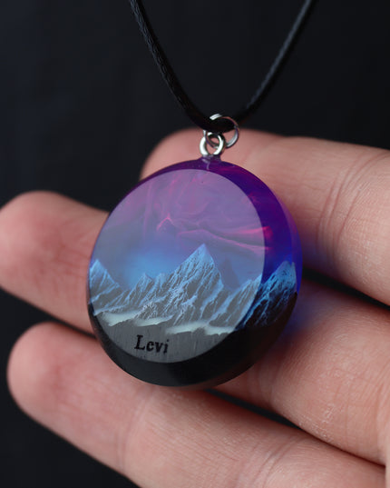 Epoxy resin and wood Nightfall Mountain Round Faceted pendant