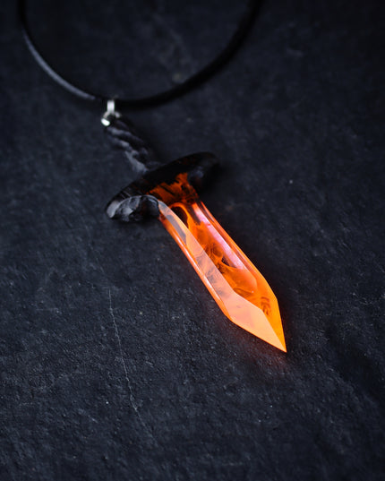 Epoxy resin and wood Fire Sword pendant