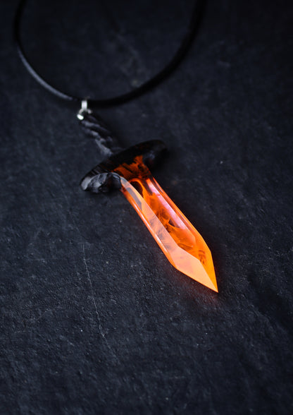 Epoxy resin and wood Fire Sword pendant