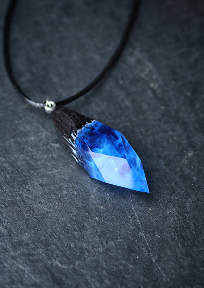 Epoxy resin and wood Blue Crystal pendant