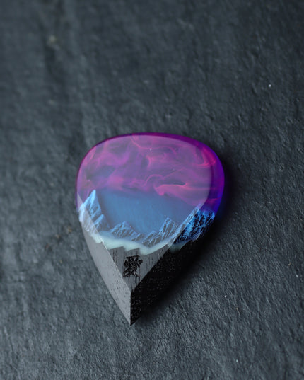 Epoxy resin and wood Nightfall Mountain guitar pick