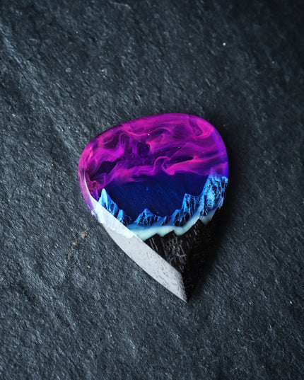 Epoxy resin and wood Nightfall Mountain guitar pick