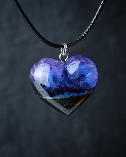 Epoxy resin and wood Nightfall Heart pendant