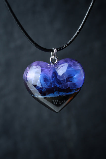 Epoxy resin and wood Nightfall Heart pendant