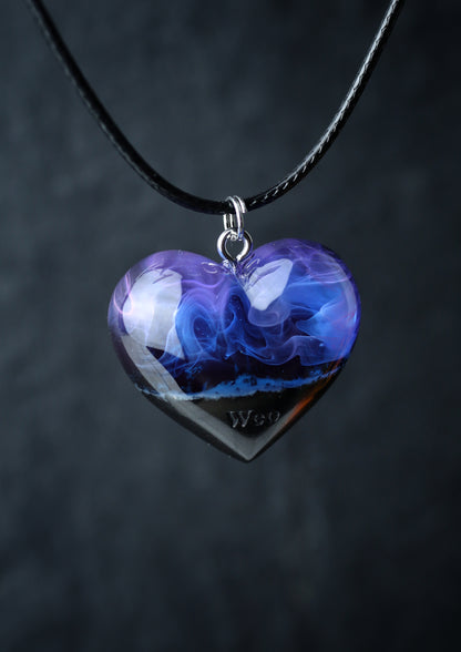 Epoxy resin and wood Nightfall Heart pendant