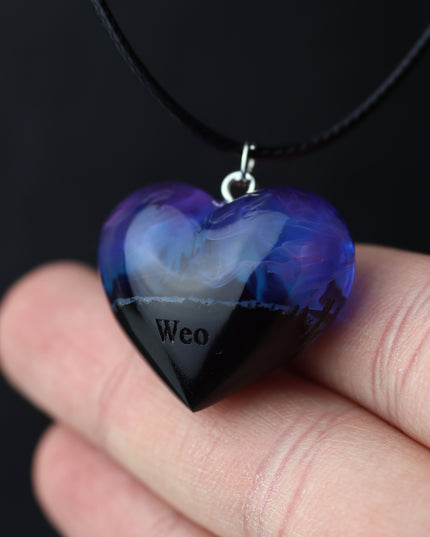Epoxy resin and wood Nightfall Heart pendant