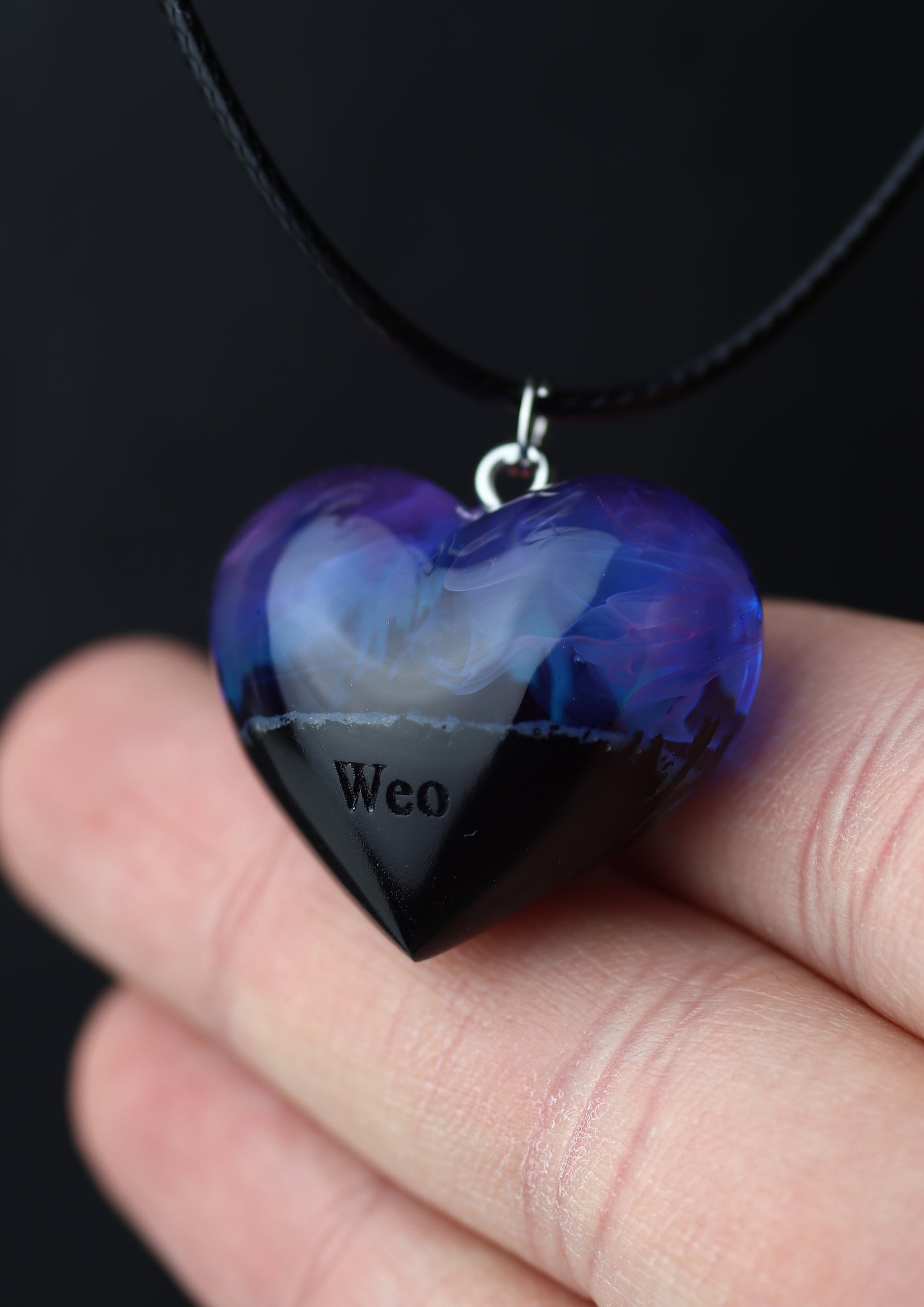 Epoxy resin and wood Nightfall Heart pendant