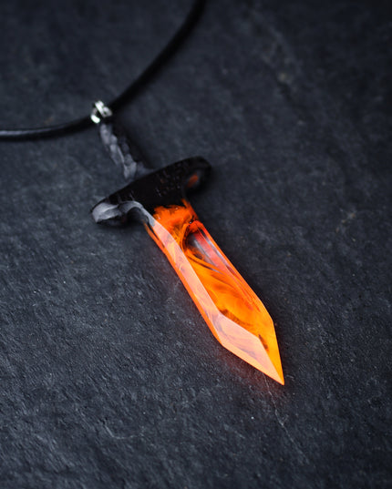 Epoxy resin and wood Fire Sword pendant