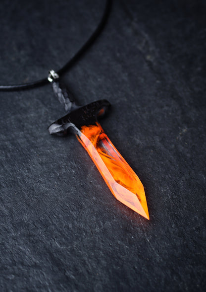 Epoxy resin and wood Fire Sword pendant