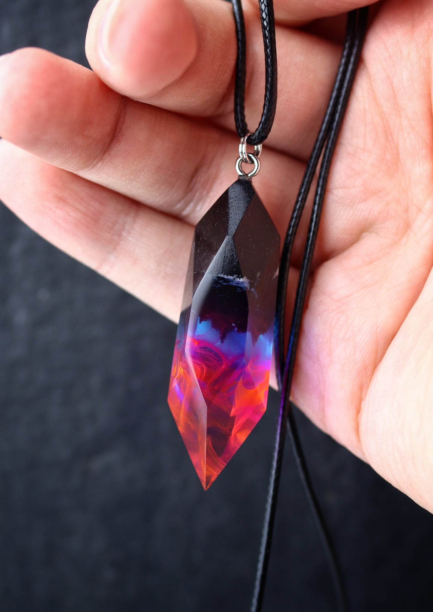 Epoxy resin and wood Nightfall Crystal pendant