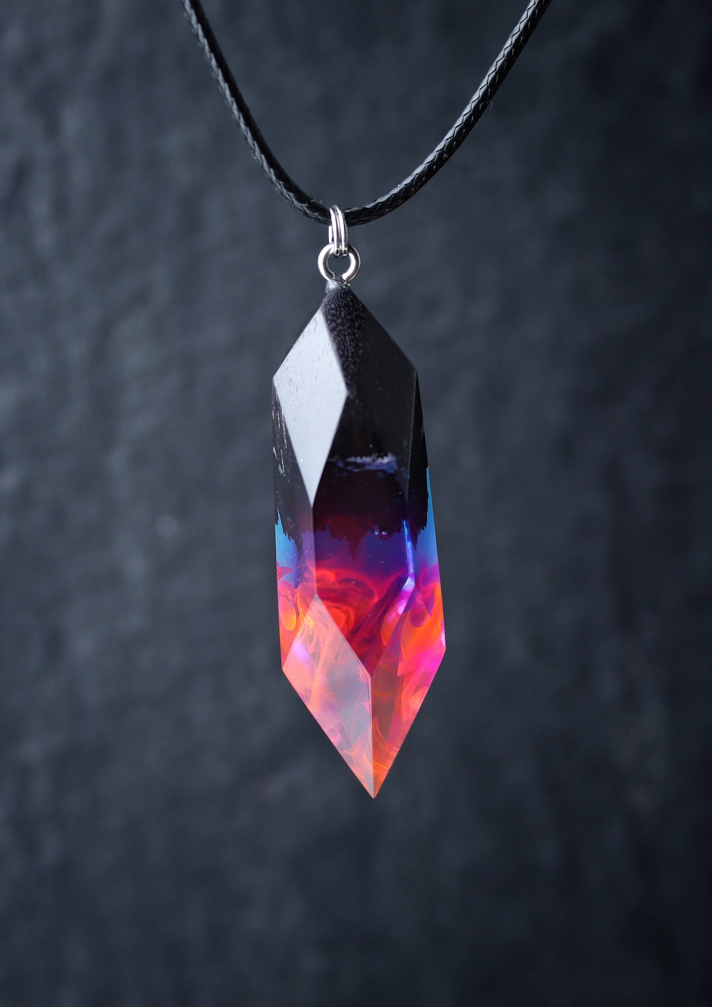 Epoxy resin and wood Nightfall Crystal pendant