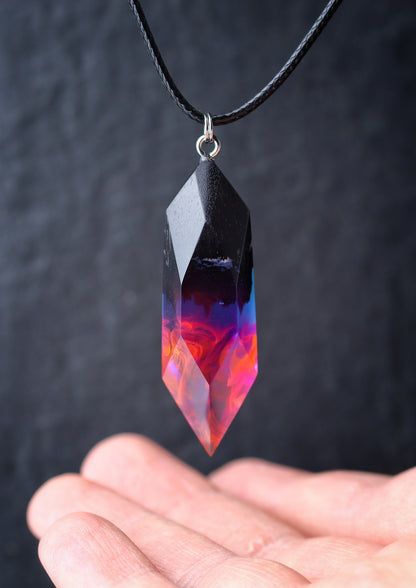 Epoxy resin and wood Nightfall Crystal pendant