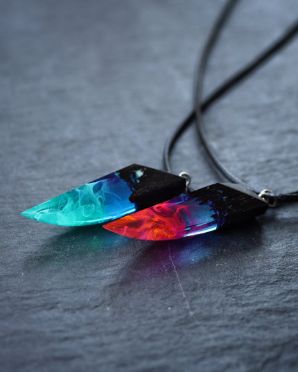 Epoxy resin and wood Couple Nightfall & Northern lights pendant
