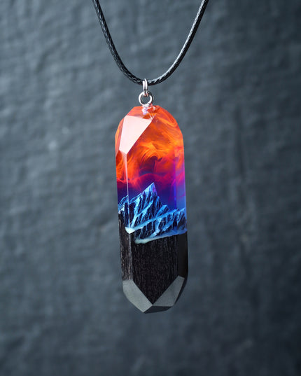 Epoxy resin and wood Nightfall Mountain Long pendant