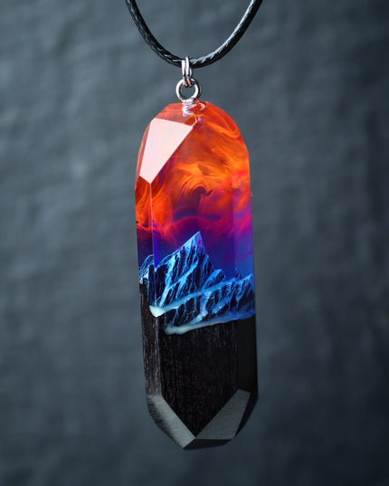 Epoxy resin and wood Nightfall Mountain Long pendant