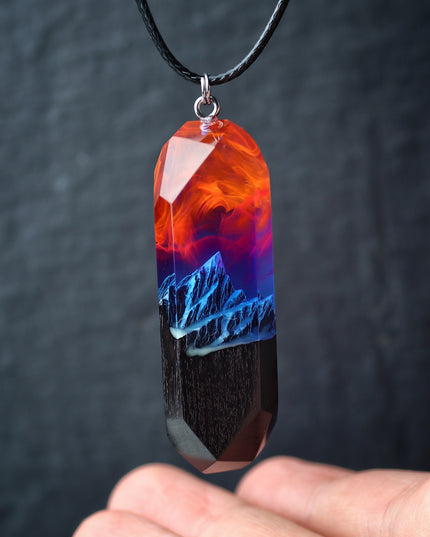 Epoxy resin and wood Nightfall Mountain Long pendant