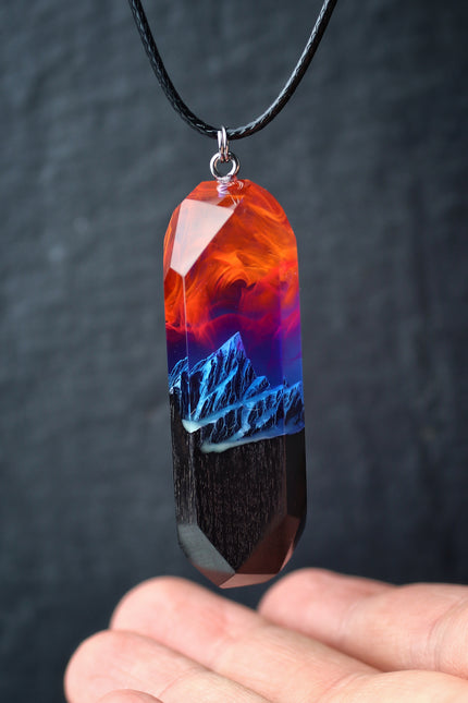 Epoxy resin and wood Nightfall Mountain Long pendant
