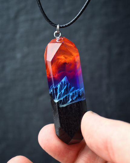 Epoxy resin and wood Nightfall Mountain Long pendant