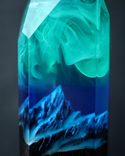 Epoxy resin and wood Northern lights Mountain Long pendant