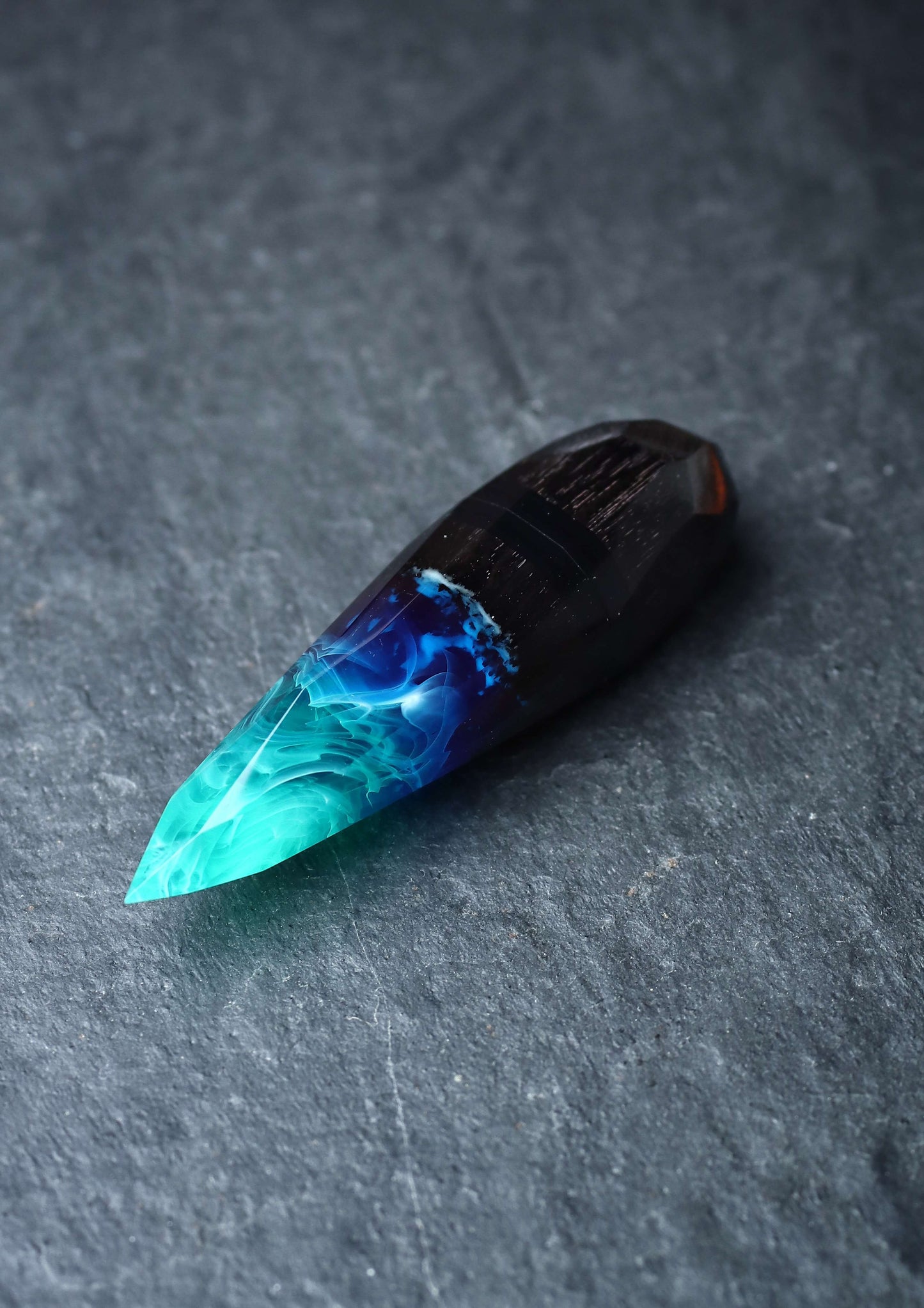 Handmade wood resin USB stick with northern lights effect