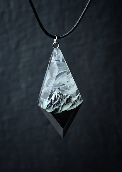 Epoxy resin and wood Mountain Pass pendant - Glow in the dark