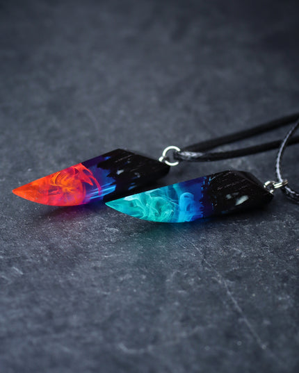 Epoxy resin and wood Couple Nightfall & Northern lights pendant