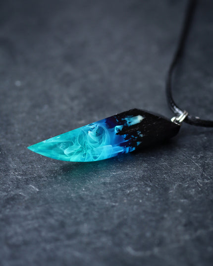Epoxy resin and wood Northern lights Fang pendant