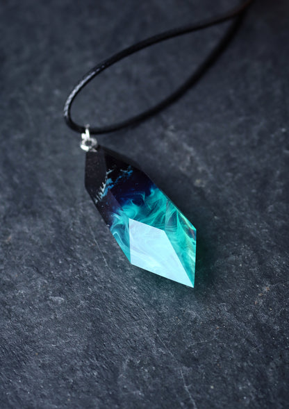 Epoxy resin and wood Northern light Crystal pendant