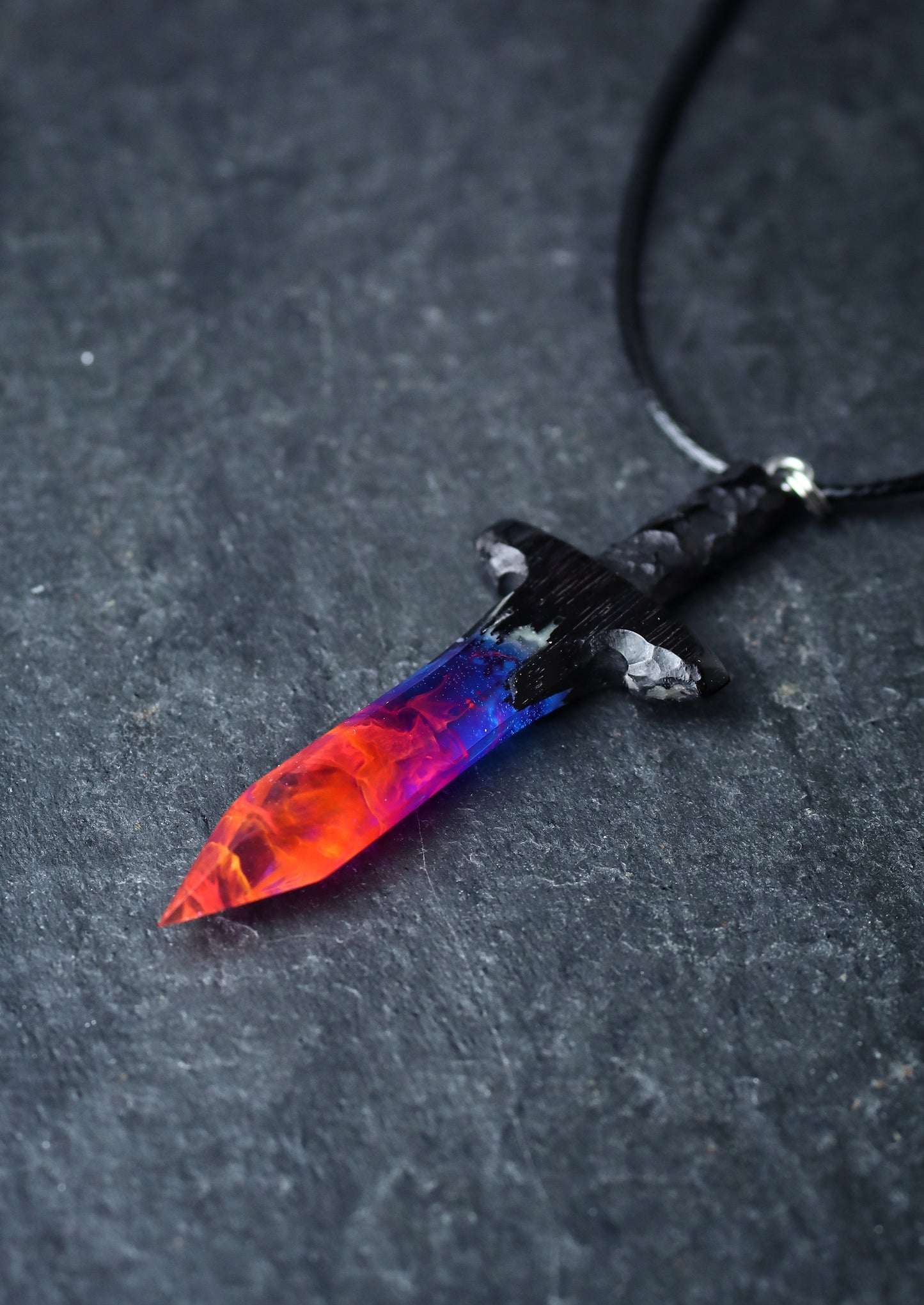 Epoxy resin and wood Nightfall Sword pendant