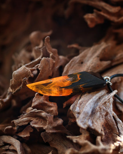 Epoxy resin and wood Fire Fang pendant