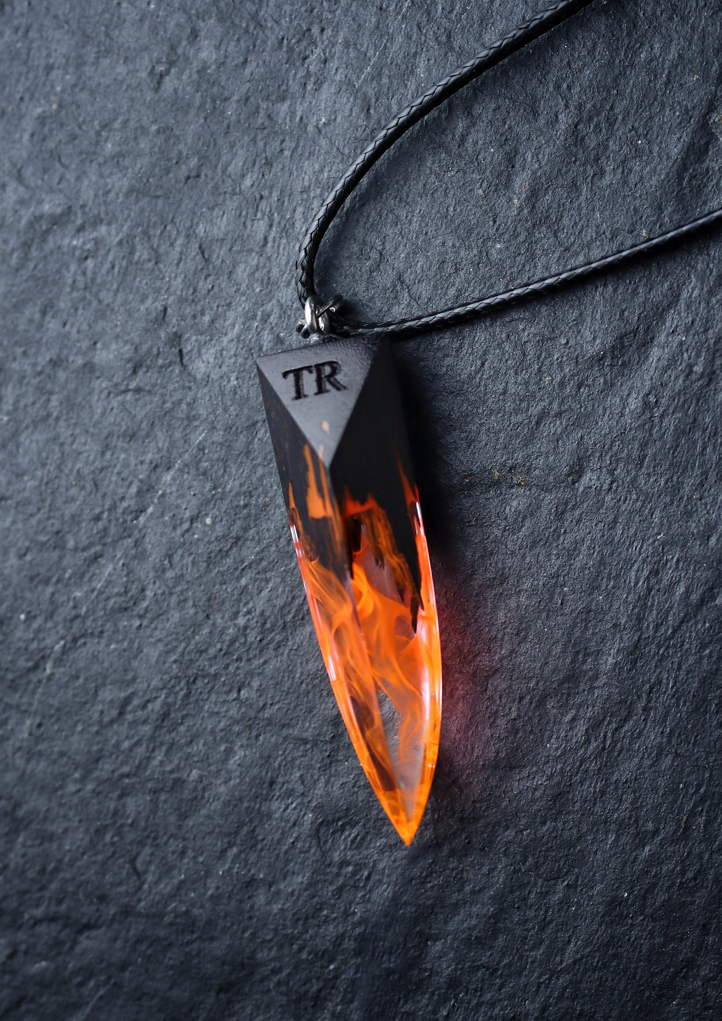 Epoxy resin and wood Fire Fang pendant