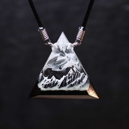 Epoxy resin and wood Mountain Pass: Triangle pendant - Glow in the dark