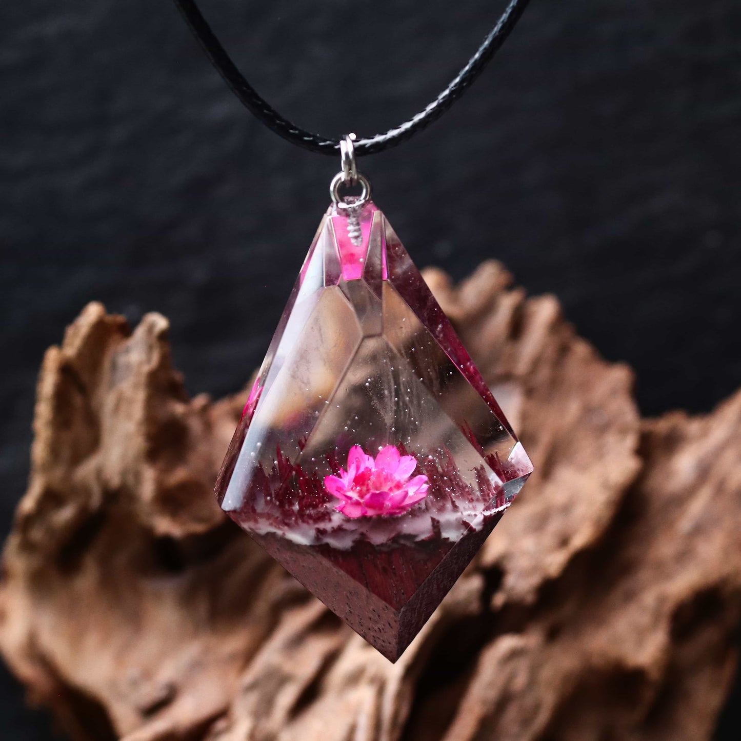 PInk Glixia Amaranth wood Rhombus Pendant