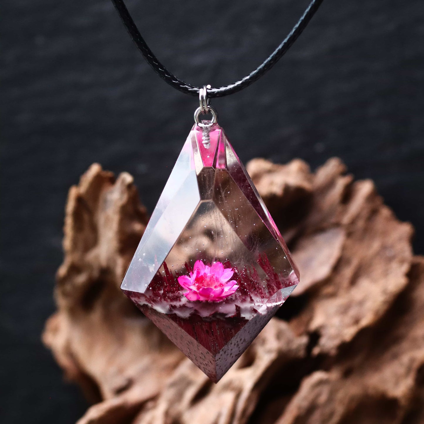 PInk Glixia Amaranth wood Rhombus Pendant