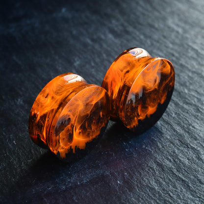 Fire Wood Resin Plug Earrings