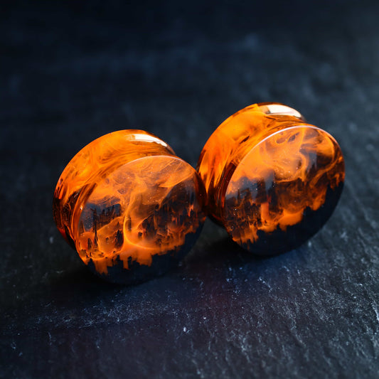Fire Wood Resin Plug Earrings