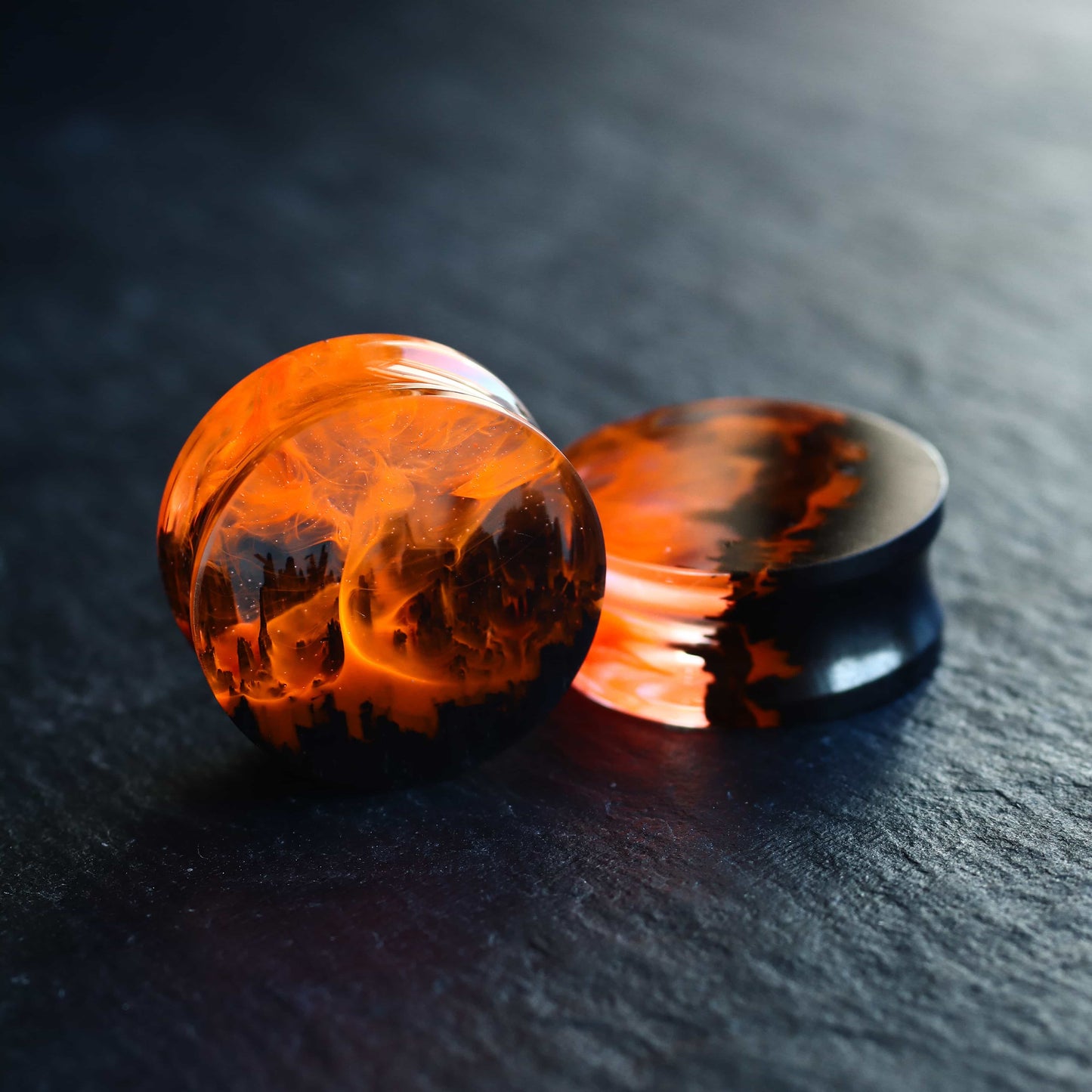 Fire Wood Resin Plug Earrings