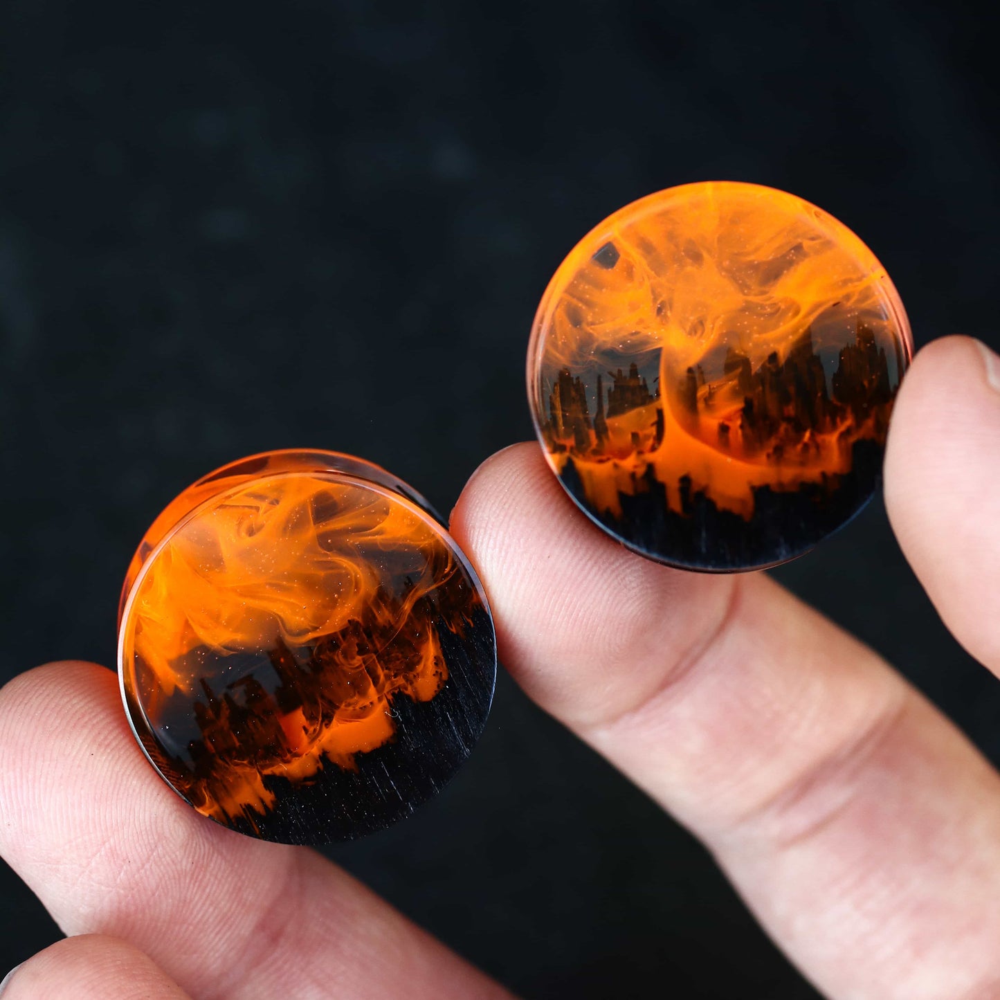 Fire Wood Resin Plug Earrings