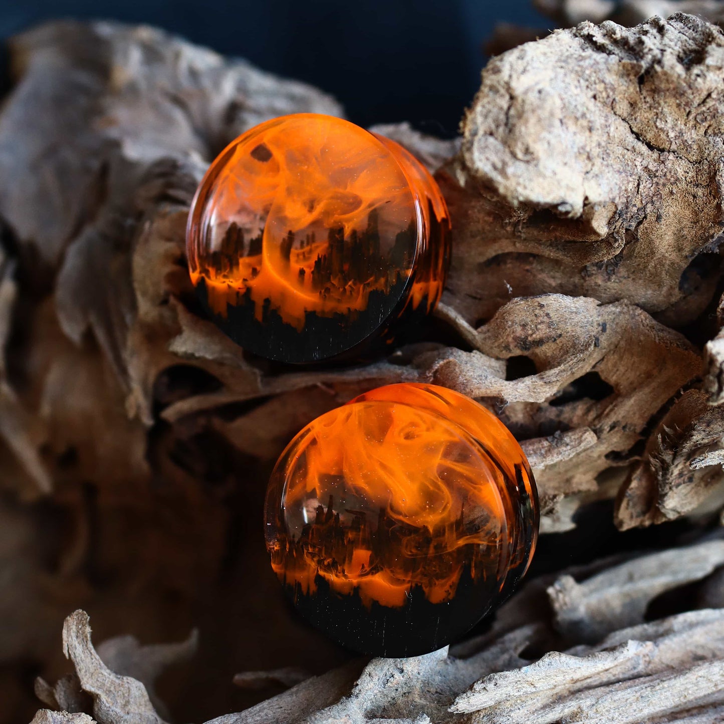 Fire Wood Resin Plug Earrings