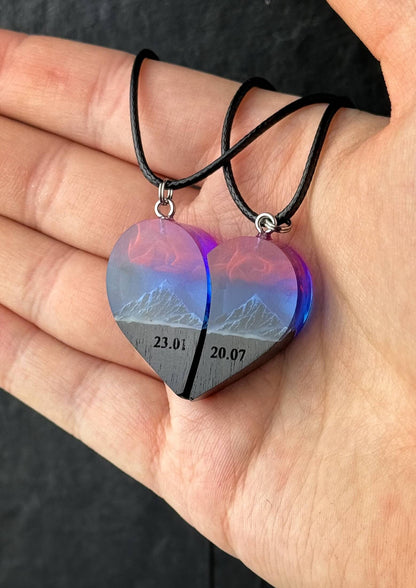Couple heart Nightfall Mountain pendant