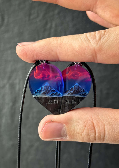 Couple heart Nightfall Mountain pendant