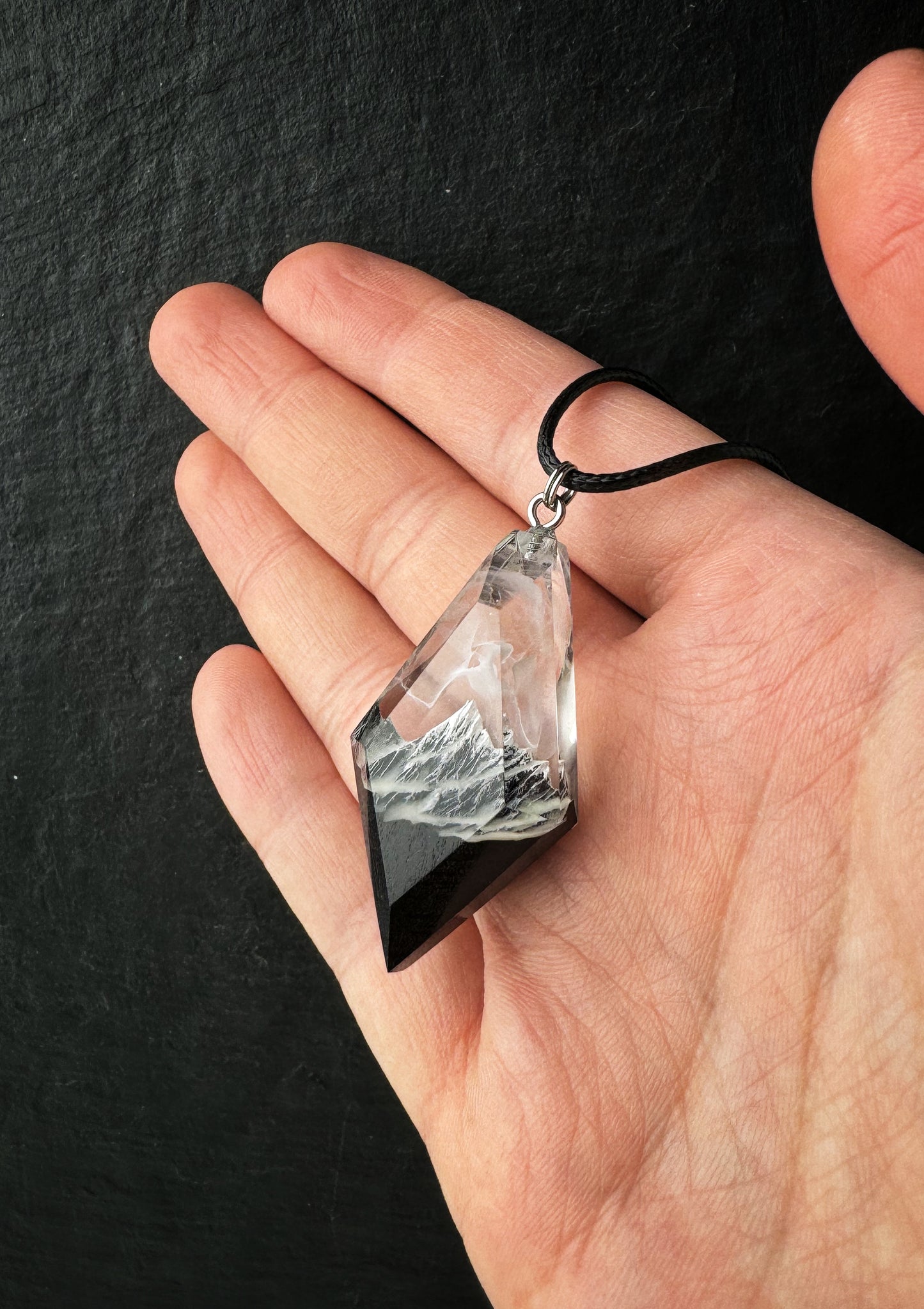 Epoxy resin and wood Mountain Pass pendant - Glow in the dark