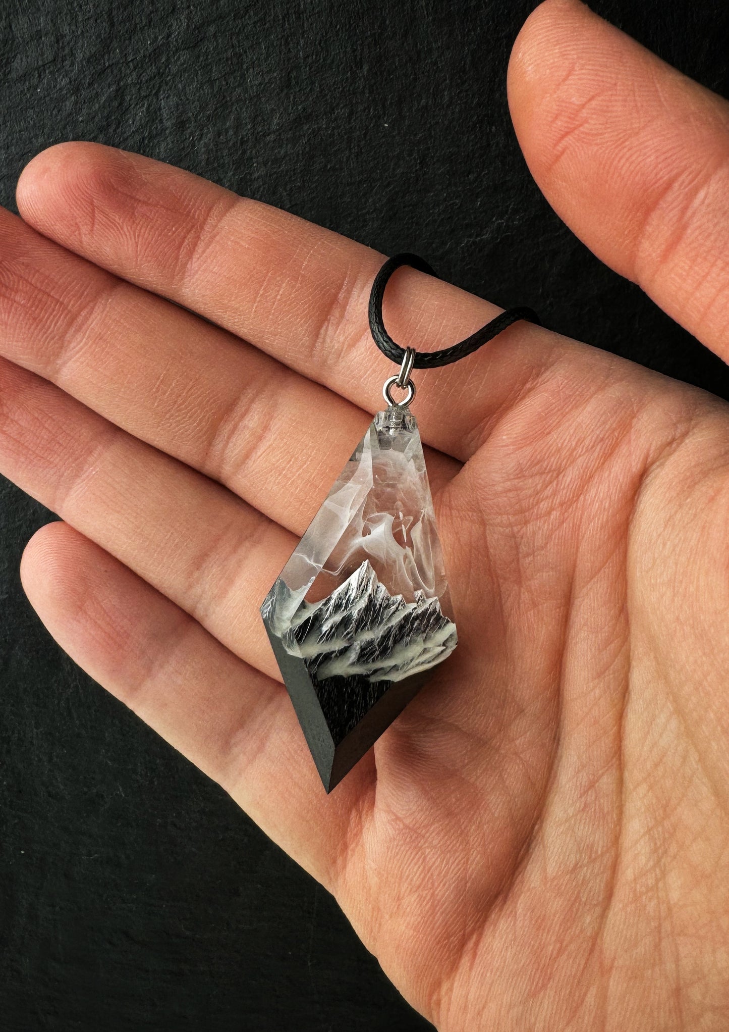 Epoxy resin and wood Mountain Pass pendant - Glow in the dark