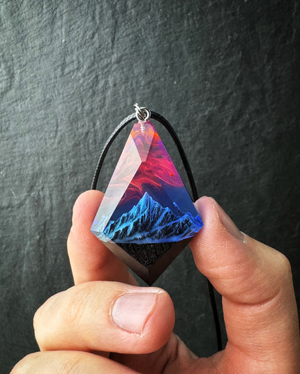 Epoxy resin and wood Mountain Nightfall pendant Rhombus